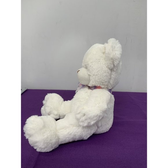 Dena NO 1784 First Main White Bear Plush Stuffed Animal Purple Pink Striped Ribb - Picture 4 of 12